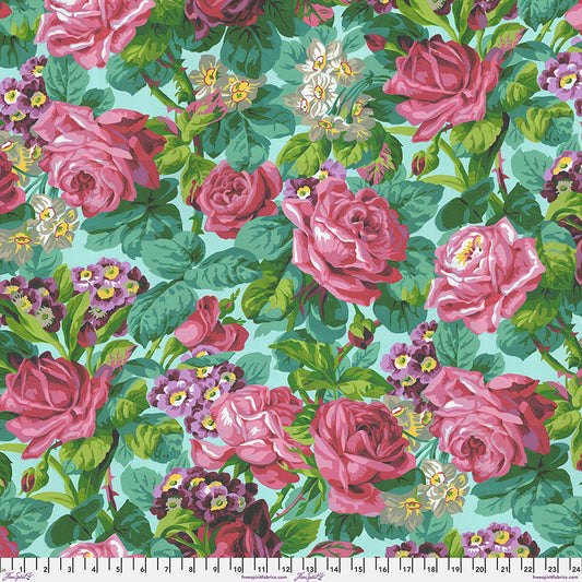 Rose & Primulas - PWSL137.Aqua || Cottage Garden